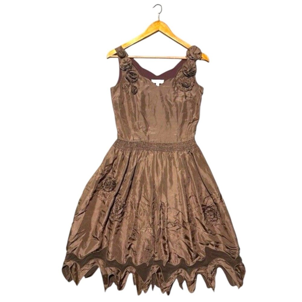 Chloe Dress EU 38 US 4 Brown 100% Silk Rosette Fit Flare Designer Cocktail Fairy